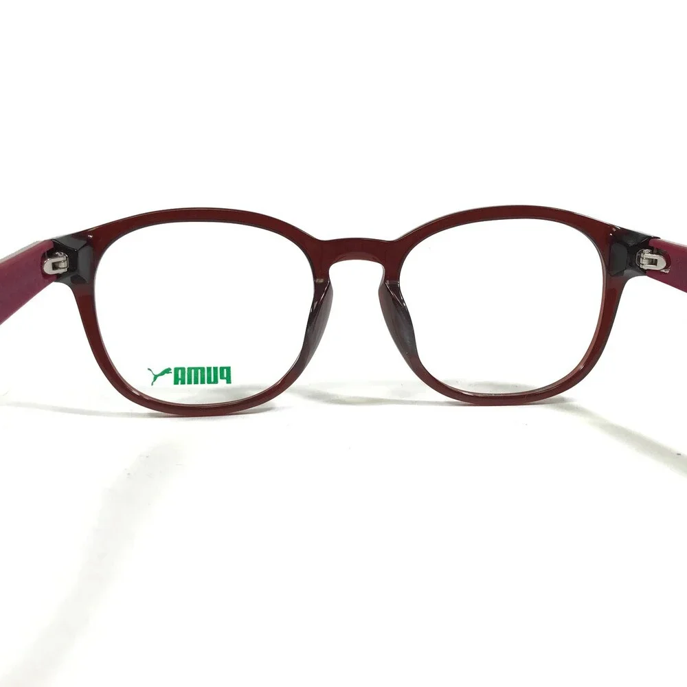 Puma Eyeglasses Frames PU00400A 012 Beige Red Round Suede Leather 53-20-140